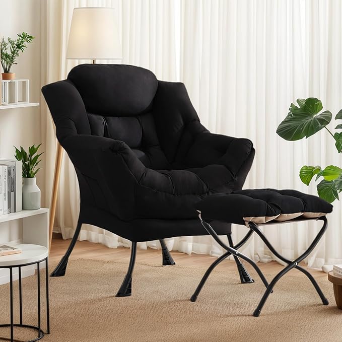 Lazy Chair with Ottoman, Large Modern Lounge Accent Chair with Armrests and - Image 5