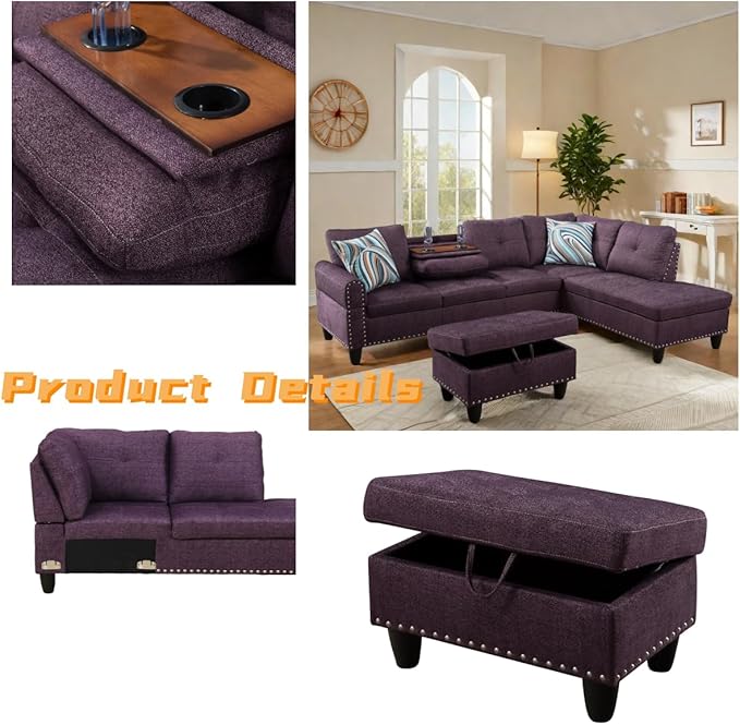 L Shaped Sectional Couch with Otttoman, Apartments - Image 3