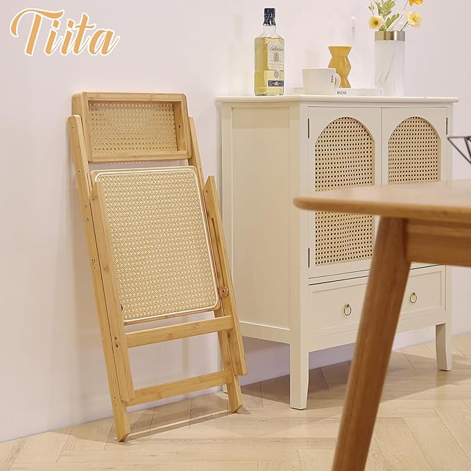 Tiita Rattan Dining Chairs Set of 1, Mid Century Modern Folding Chair, Bamboo - Image 7