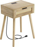 HAIOOU Nightstand with Charging Station Rattan Drawer, Mid Century Modern Side by HAIOOU