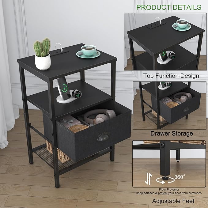Sthmec Nightstands with Charging Station, LED Bedside Tables with Charging - Image 5