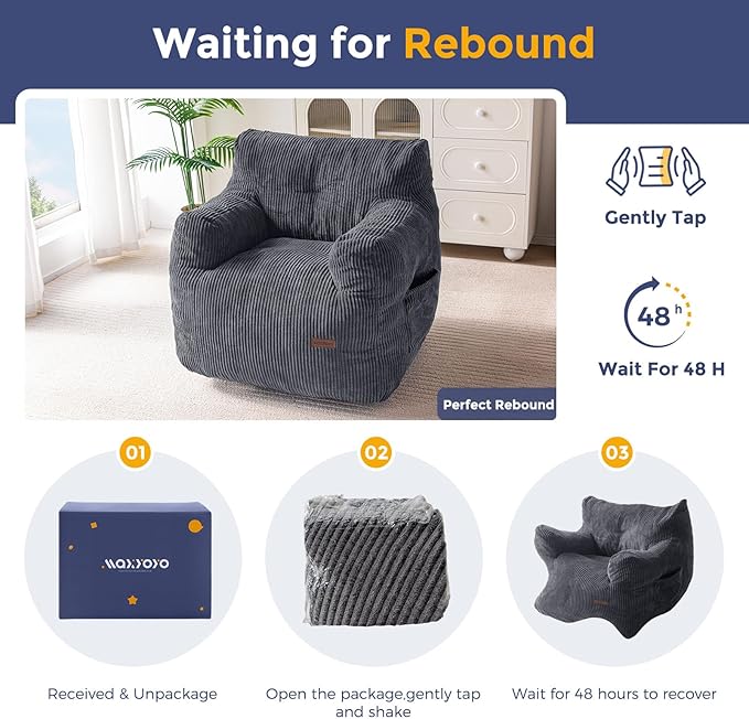 MAXYOYO Bean Bag Chair, Tufted Bean Bag Couch Lazy Chair, Living Room Sofa Couch - Image 4