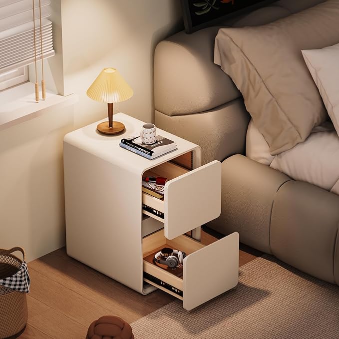 VICITON Modern Narrow Faux Leather Nightstand, Solid Wood Drawer, Storage - Image 7