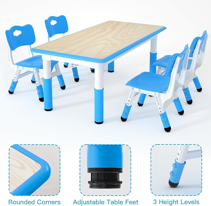 Kids Table and 4 Chairs Set，Height Adjustable Children Table & Chair，Toddlers - Image 3