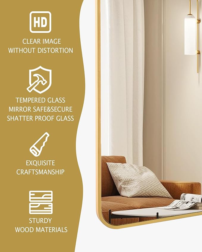 Gold Bathroom Mirror, Rectangle 20 x 30 Inch Vanity Wall Mirror, Modern Mirror - Image 5
