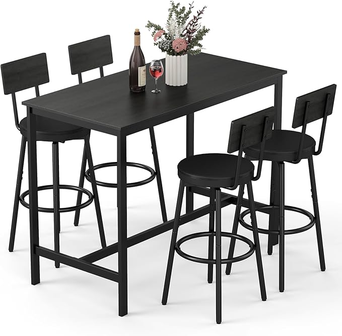 Dining Table Set for 4, 5-Piece Bar Table Set, Kitchen Table and Chairs by Zevemomo