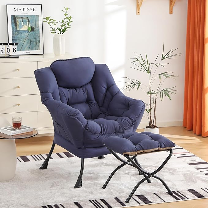 Cozy Lazy Chair and Ottoman, Large Contemporary Accent Lounge Chair Set - Image 5