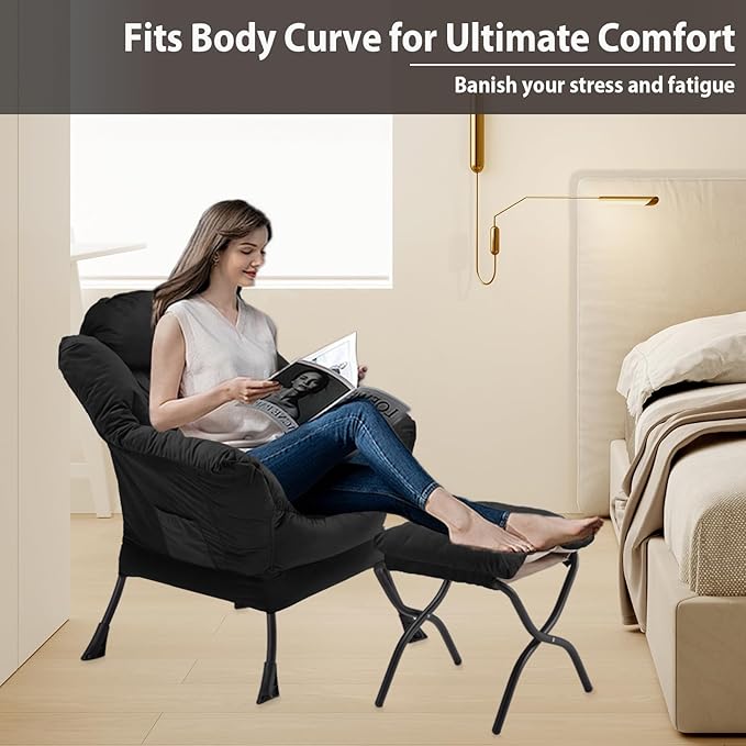 Lazy Chair with Folding Ottoman, Accent Chair Velvet Upholstered with Metal - Image 5