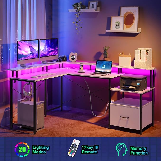 Rolanstar Computer Desk with File Drawer, L Shaped Computer Corner Desk with - Image 2