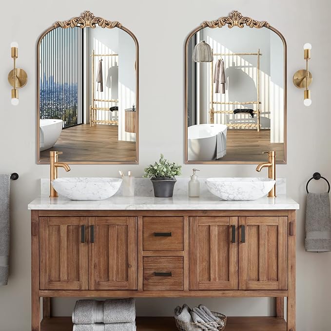 WAMIRRO Arched Gold Mirror, Antique Brass Mirrors, Wall Mounted Mirrors - Image 6