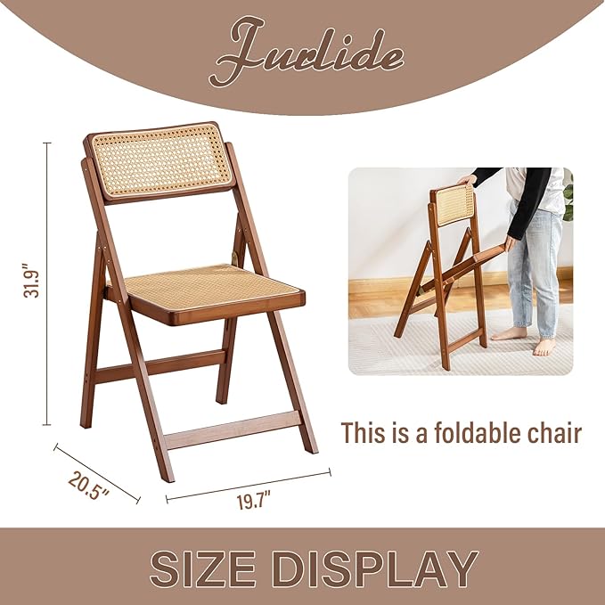 Rattan Folding Chairs, Modern Mid Century Dining Chairs Set of 2, Outdoor - Image 3