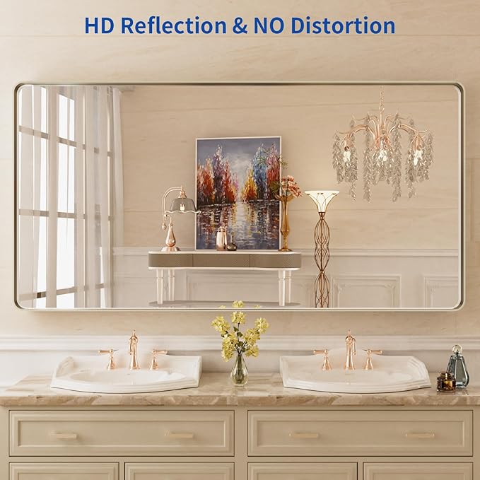 WEER 60X30 Inch Brushed Nickel Bathroom Mirror, Brushed Silver Metal Frame - Image 2