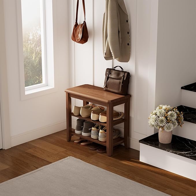 Wood Shoe Rack Bench for Entryway, 2 Tier Shoe Rack for Front Door Entrance - Image 6