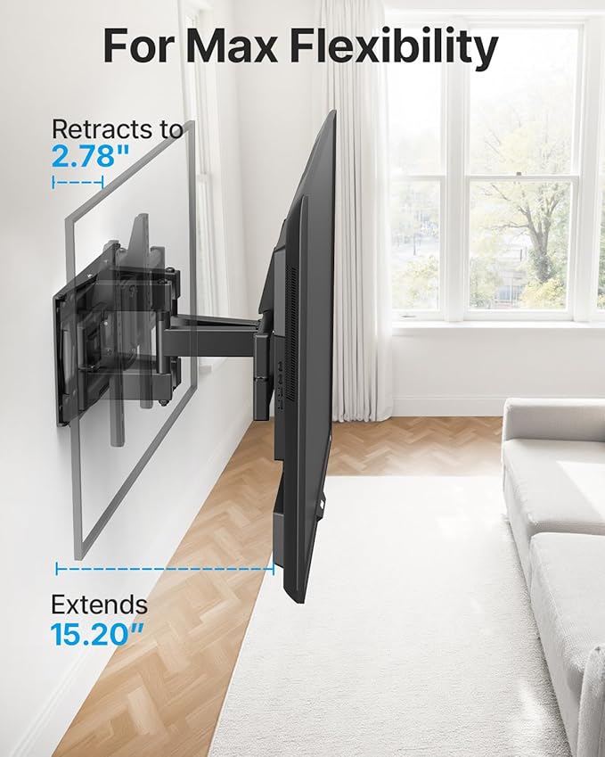 Full Motion TV Wall Mount for 37-85 Inch TVs Mounts Up to 132lbs, Fit 16" Wood - Image 2