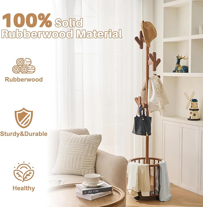 Uniclinens Solid Wood Coat Rack Freestanding - Image 4