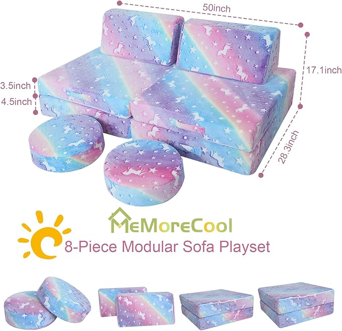 MeMoreCool Modular Glow Sofa for Kids, 8-Piece Convertible Foam Couch Play Set - Image 7