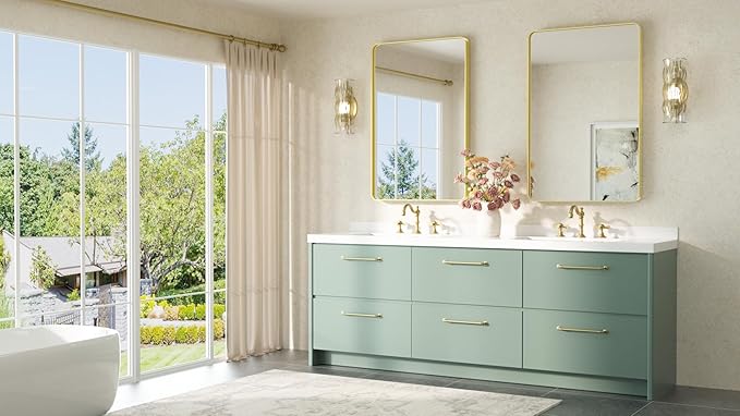 TETOTE Gold Mirror Bathroom 24 x 36 Brushed Gold Metal Framed Vanity Mirror - Image 8