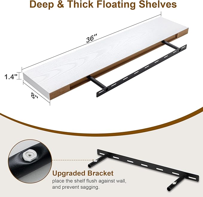 Fun Memories White Floating Shelves 36 Inch Long, 8 Inch Deep Floating Shelf - Image 3