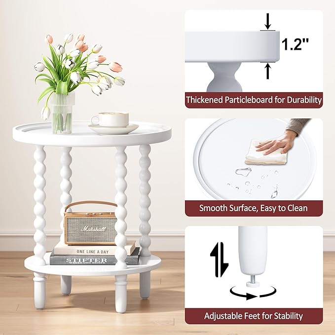 Gadroad Round End Table with Storage Shelf, 2 Tier Couch Side Table, Wood - Image 4