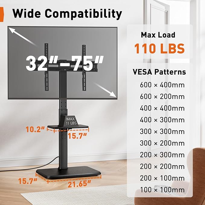 Perlegear Floor TV Stand with Power Outlet, Universal TV Stand - Image 2