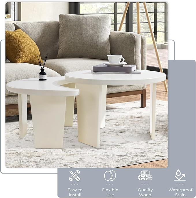Coffee Table Set of 2, Modern Nesting Tables - Image 4