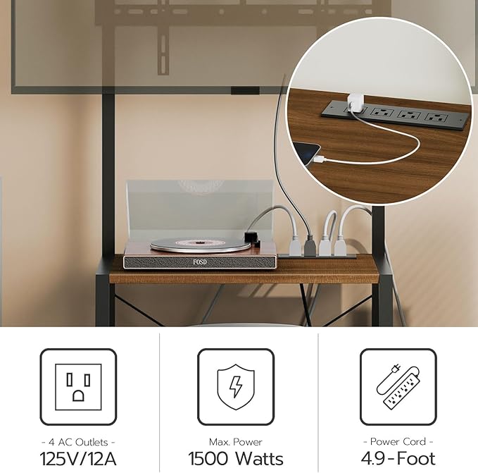 HOOBRO Rolling TV Stand with Mount and Power Outlet Up to 55 inch TV, Corner - Image 4