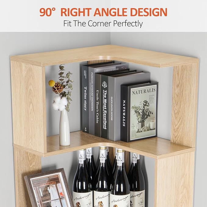 Wooden Corner Bookcase, 5 Tiers Corner Bookshelf 68.9" L-Shaped Storage Display - Image 5