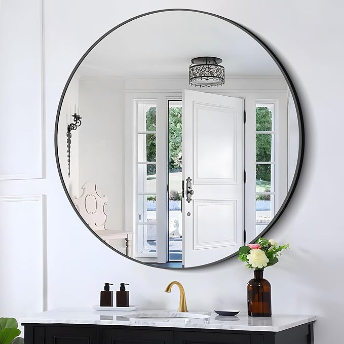 Black 39-Inch Round Mirror - Image 2