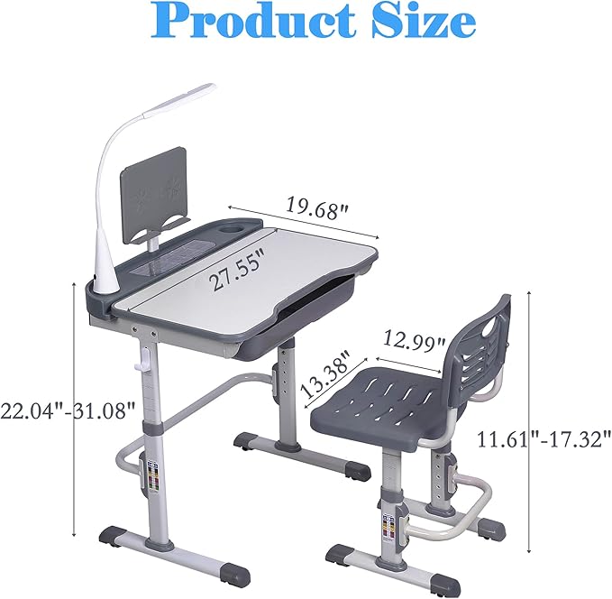Kids' Desk and Chair Set, Height Adjustable Child's School Study Writing Tables - Image 6