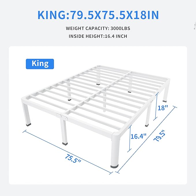 MAF 18 Inch King Size Bed Frame White - Image 2