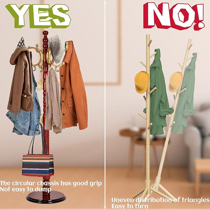 73 in Wood Coat Rack, Coat Rack Freestanding - Image 5