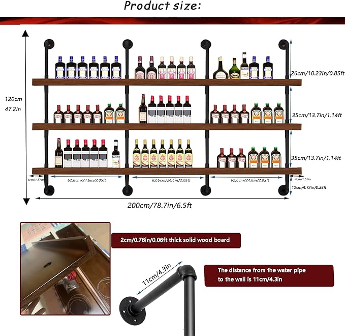 78.7in Large Wine Rack with LED Light Solid Wood Wall Mounted Wine Rack - Image 2