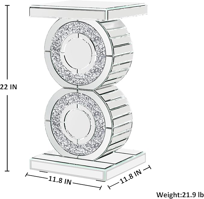 ENENE Mirrored End Table Crushed Diamond Coffee Table - Image 2