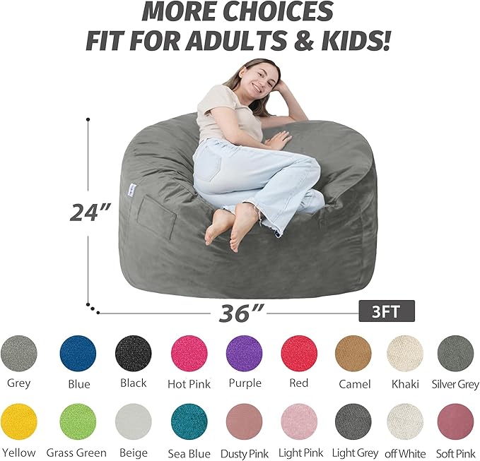 3FT Bean Bag Chair with Ultra Soft Velvet Cover Bean Bag Sofa with Memory Foam - Image 2