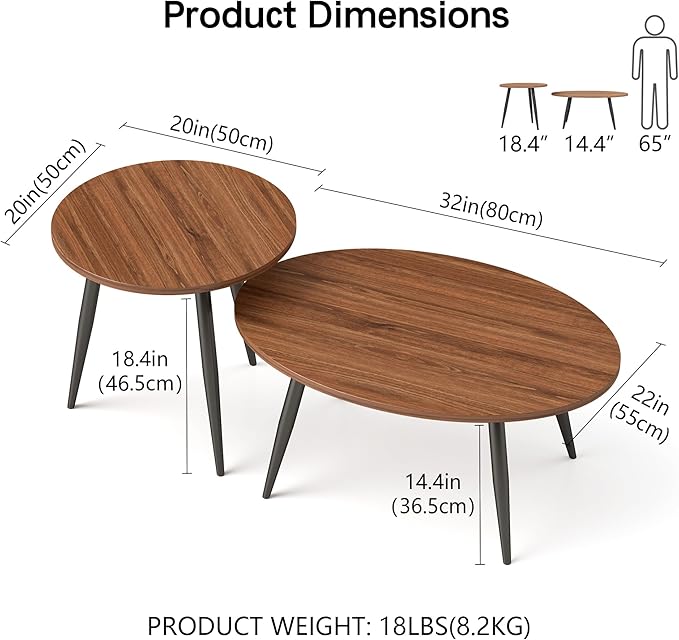 Set of 2 Coffee Table, Nesting Side Table, Living Room Sofa End Table - Image 3