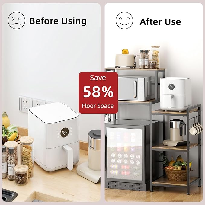 Mini Fridge Cabinet with Storage Shelves, Microwave Stand with Power Outlet - Image 2