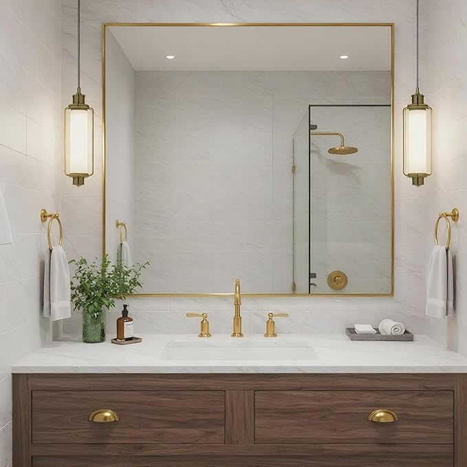 30x30 Inch Brass Bathroom Mirror - Image 4