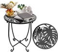 Outdoor Side Table for Small Spaces, Versatile 14 Inch Round Metal End Table by Plant+Castle