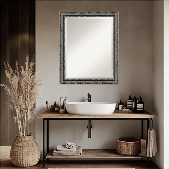 Amanti Art Bathroom Mirror for Over Sink, 27x33 Filigree Matte Black Rectangle - Image 4