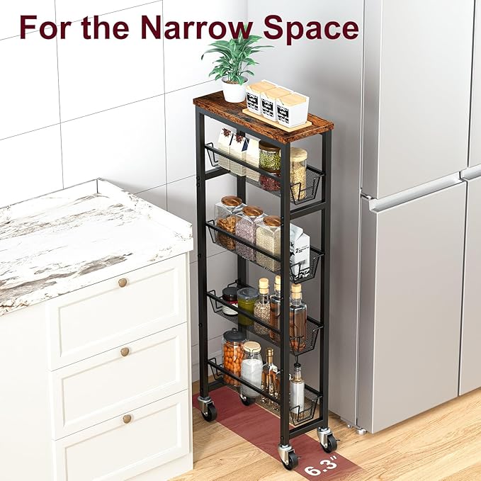 Honest Slim Storage Cart 5-Tier Slim Rolling Cart - Image 4