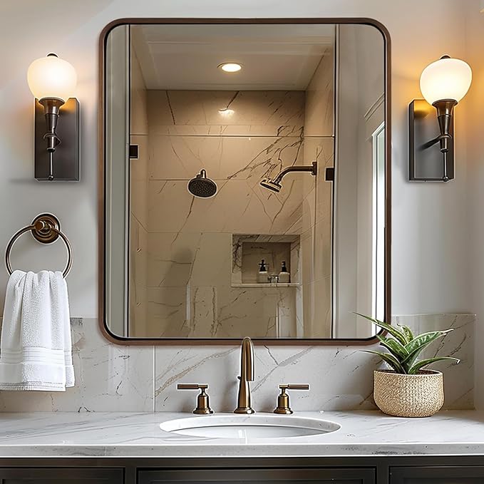 ANDY STAR 40x36 Inch Bronze Bathroom Mirror, Rounded Rectangle Oil Rubbed by ANDYSTAR