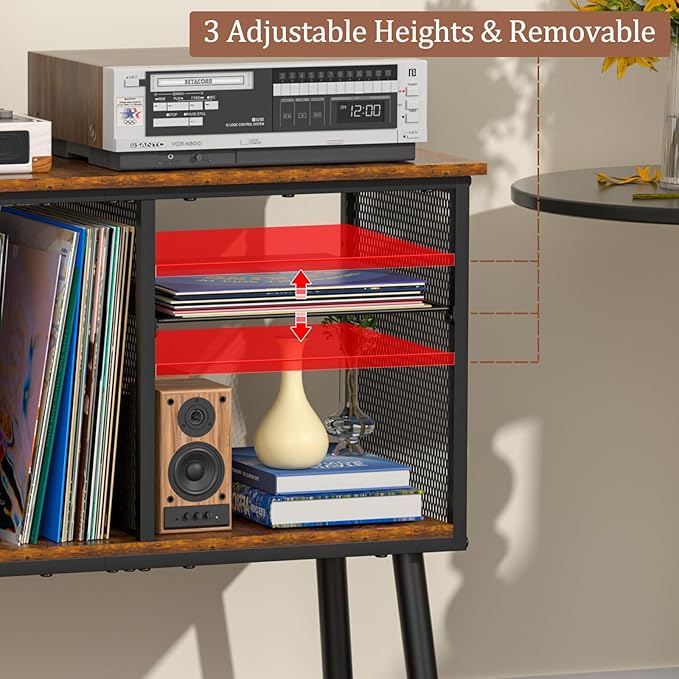 Record Player Stand with Adjustable Divider, Vinyl Storage Holder Up to 200 - Image 3