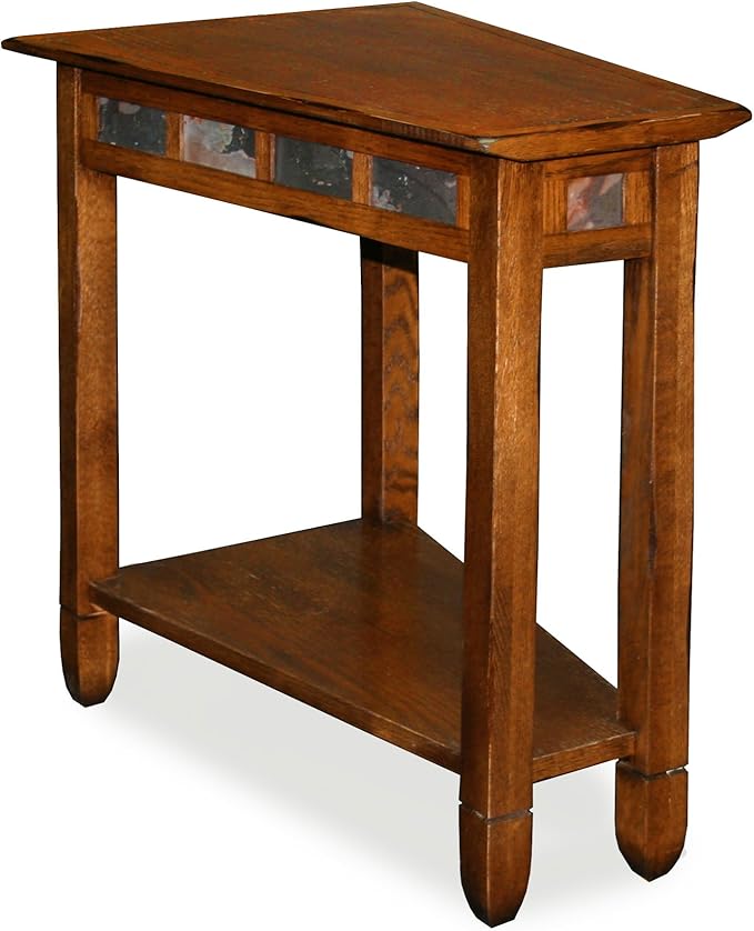 Leick Home Slate End Table, Solid Wood, Narrow Wedge Shape, Slate Tile Insets by LeickFurniture