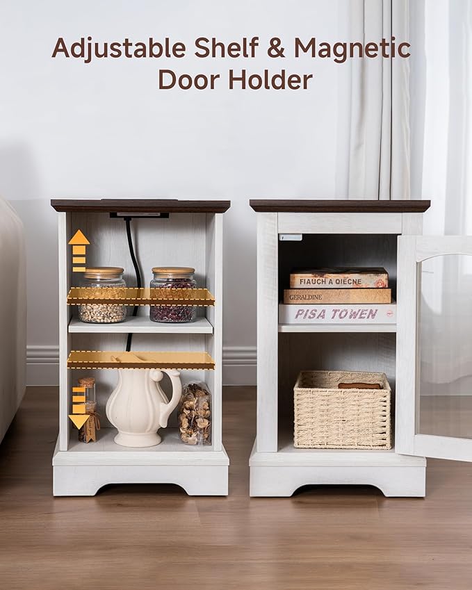 Narrow Side Table with Charging Station, 13.8" W End Table with Storage - Image 7
