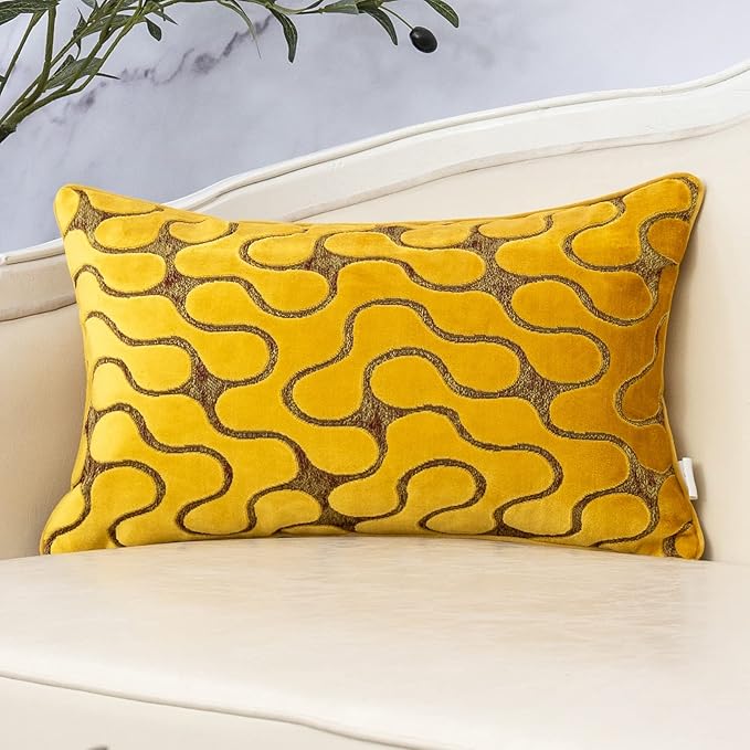 Yangest Yellow Throw Pillow Cover Wavy Cushion Cover Modern Zippered by Yangest