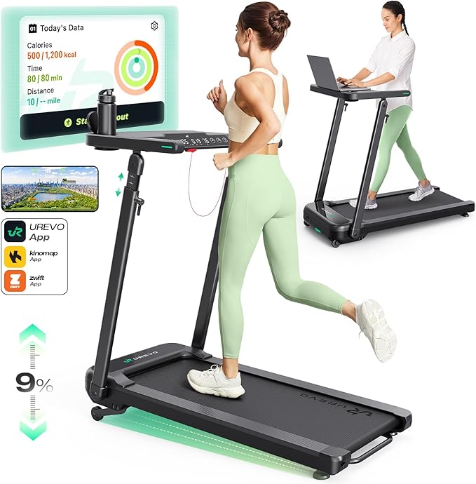 UREVO Treadmill with Desk Workstation, Walking Pad Treadmills by UREVO
