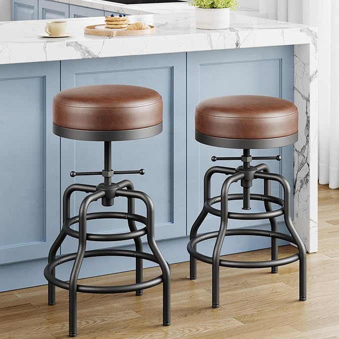 Adjustable Height Swivel Bar Stools Set of 2, 22-29 Inch Industrial Vintage Bar by Raynesys