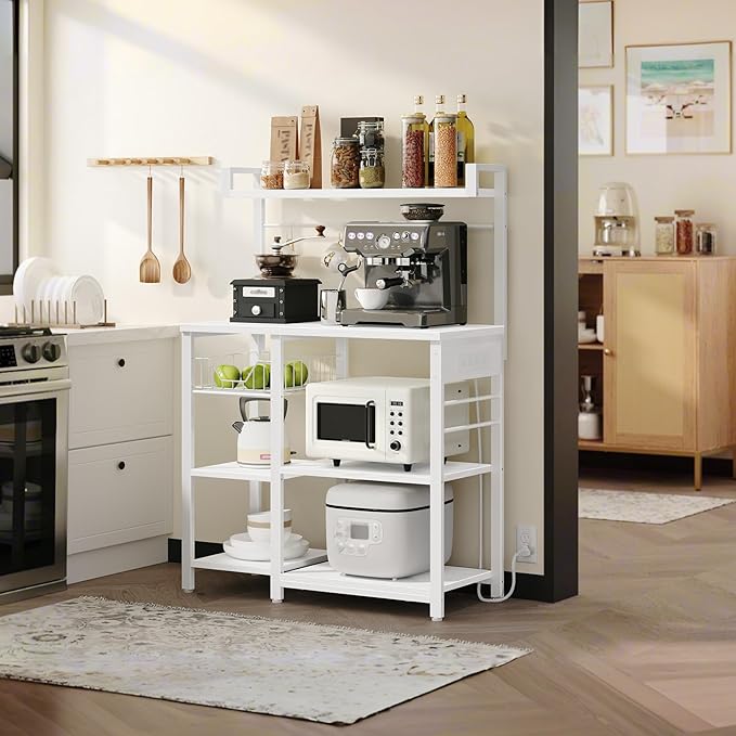 HOOBRO Bakers Rack with Power Outlet, 35.4 Inches Coffee Bar with Mesh Basket - Image 2