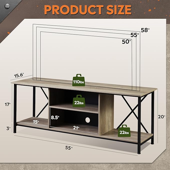 WLIVE TV Stand up to 65 Inch TV, Industrial TV Console - Image 2