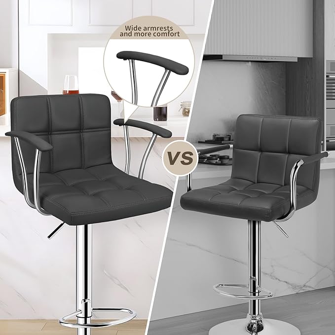 Bar Stools Set of 2, Armrest Adjustable Swivel Barstools - Image 4
